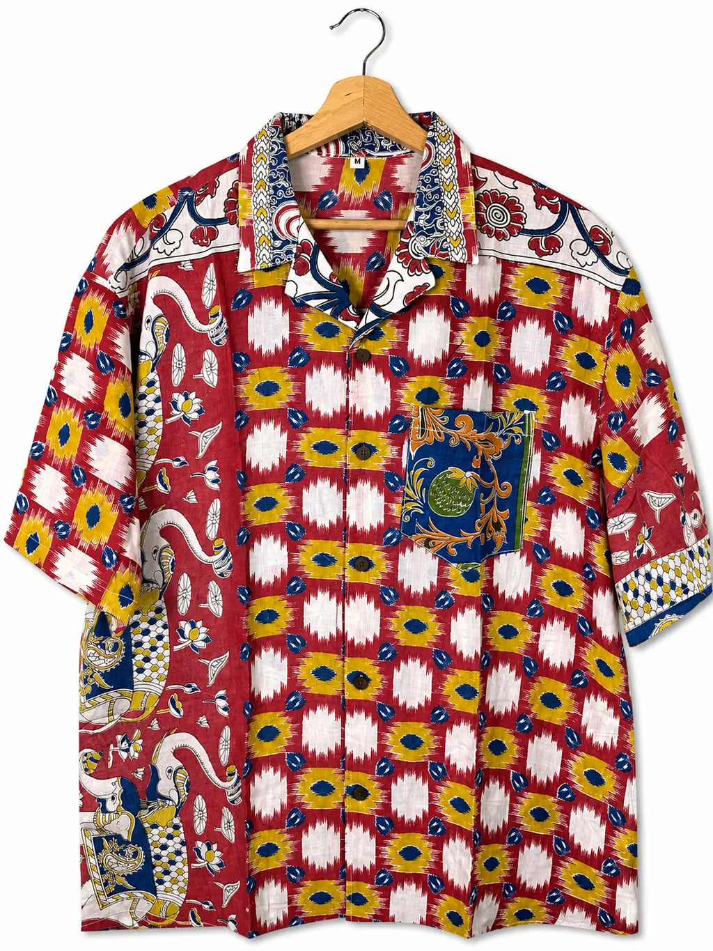 Camicia Etnica Sari Ikat Rosso Pavone Kalamkari - Taglia M CAMICIE PARTICOLARI