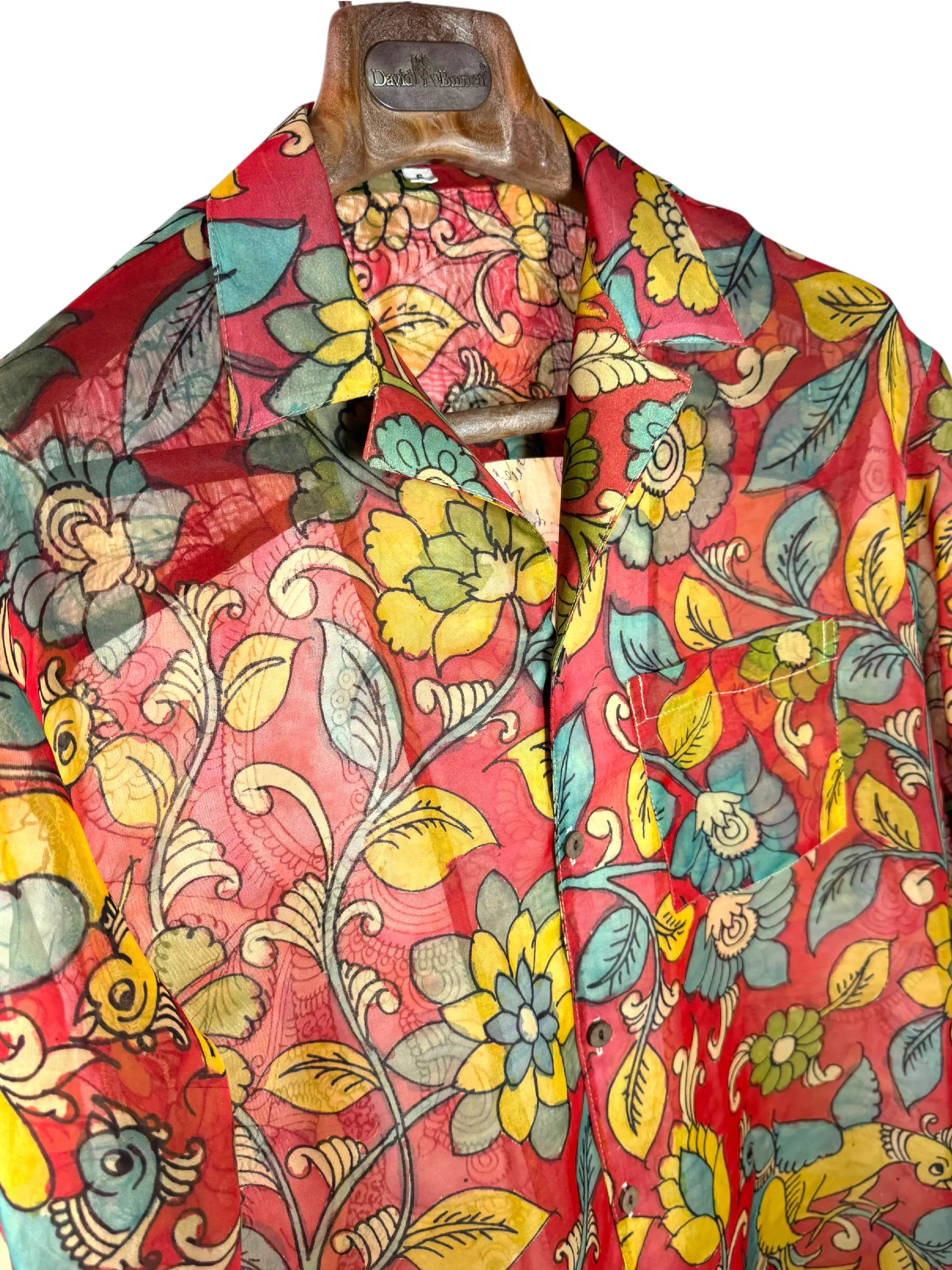 Camicia Etnica Seta Tussar Organza Krishna Fiori - Tg S