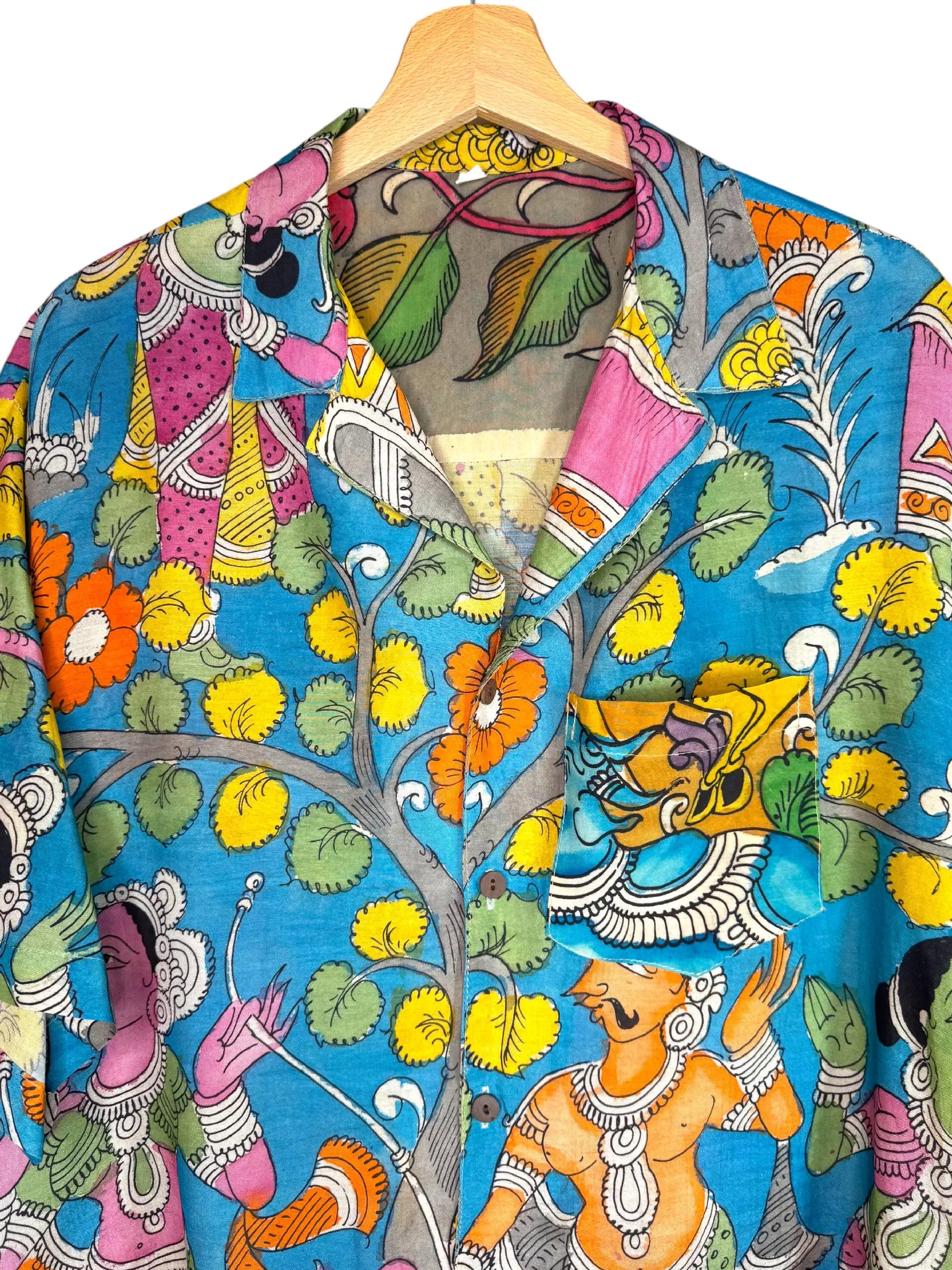 Camicia Etnica Seta Tussar Kalamkari Figure Devozionali - XL