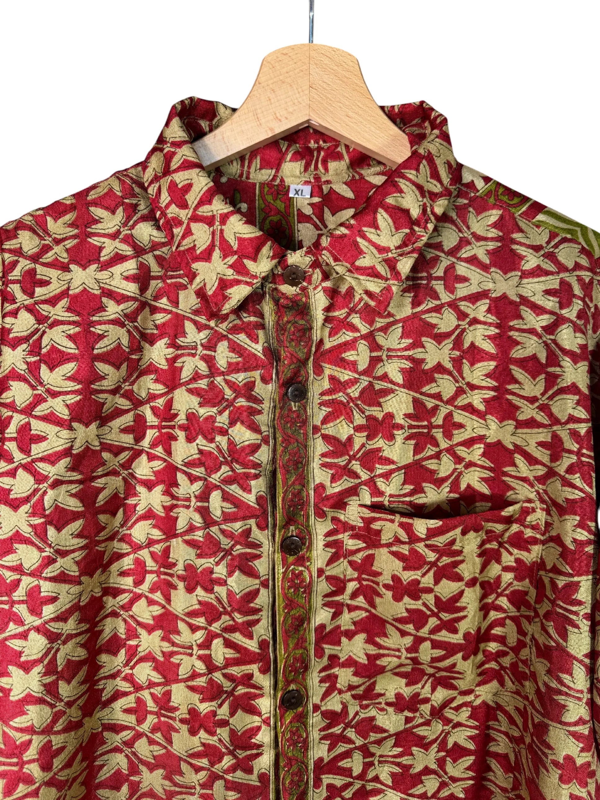 Camicia Etnica Sari Floreale Rosso Oro - Taglia XL CAMICIE PARTICOLARI