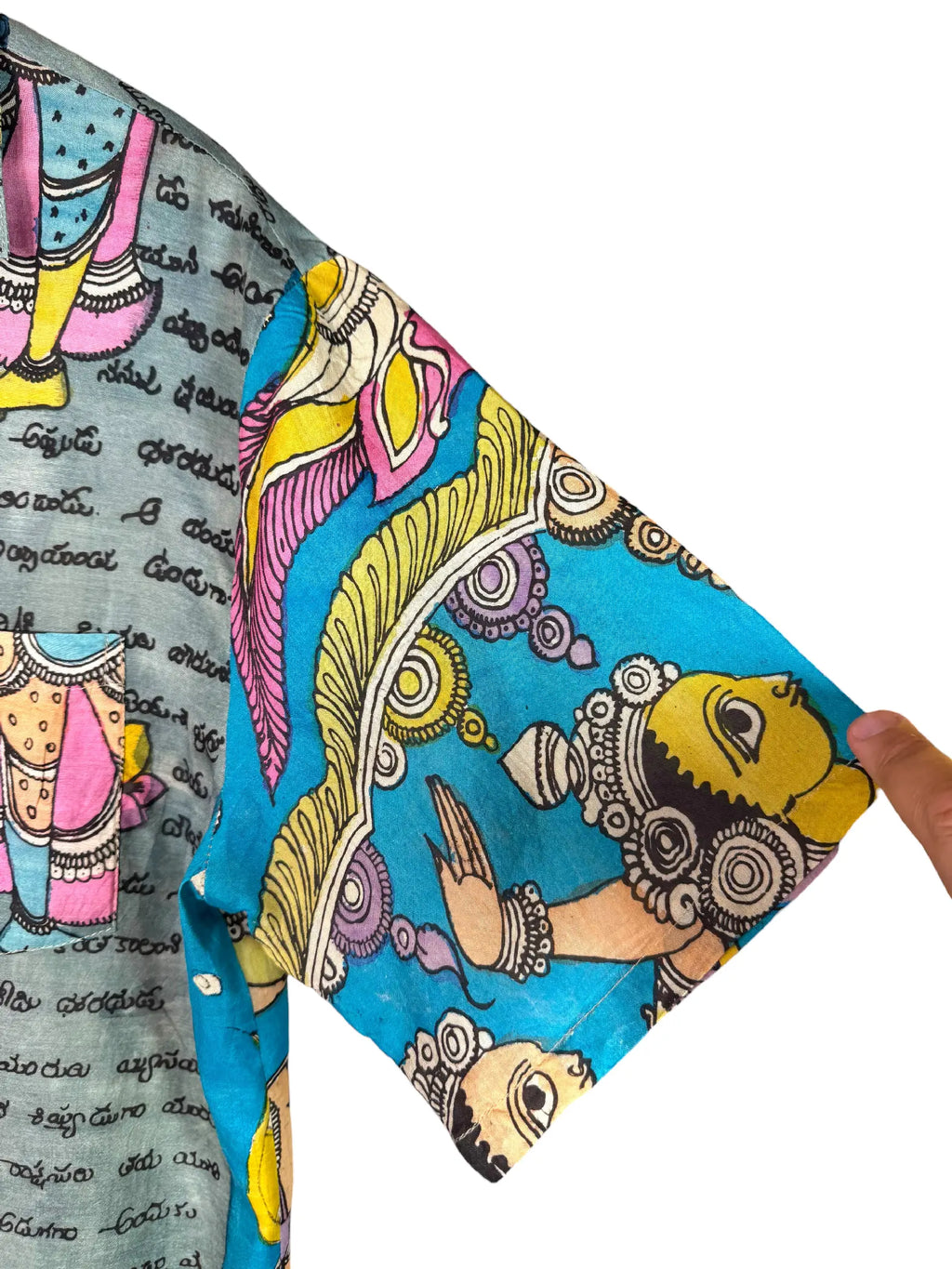 Camicia Etnica Seta Tussar Kalamkari Rama e Scrittura - S
