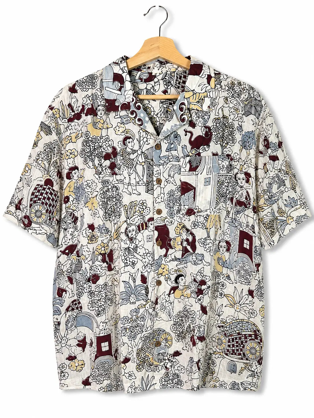 Camicia Etnica Sari Block Print Avorio Vita di Villaggio - Taglia M CAMICIE PARTICOLARI
