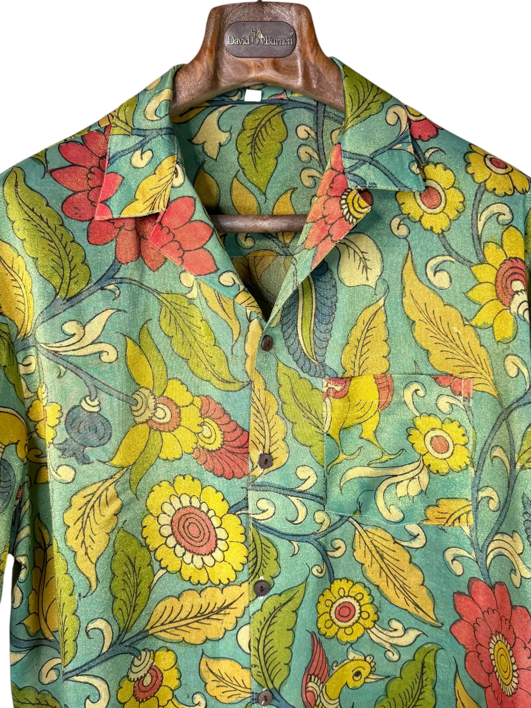 Camicia Etnica Seta Tussar Organza Fiori Oro - Taglia M