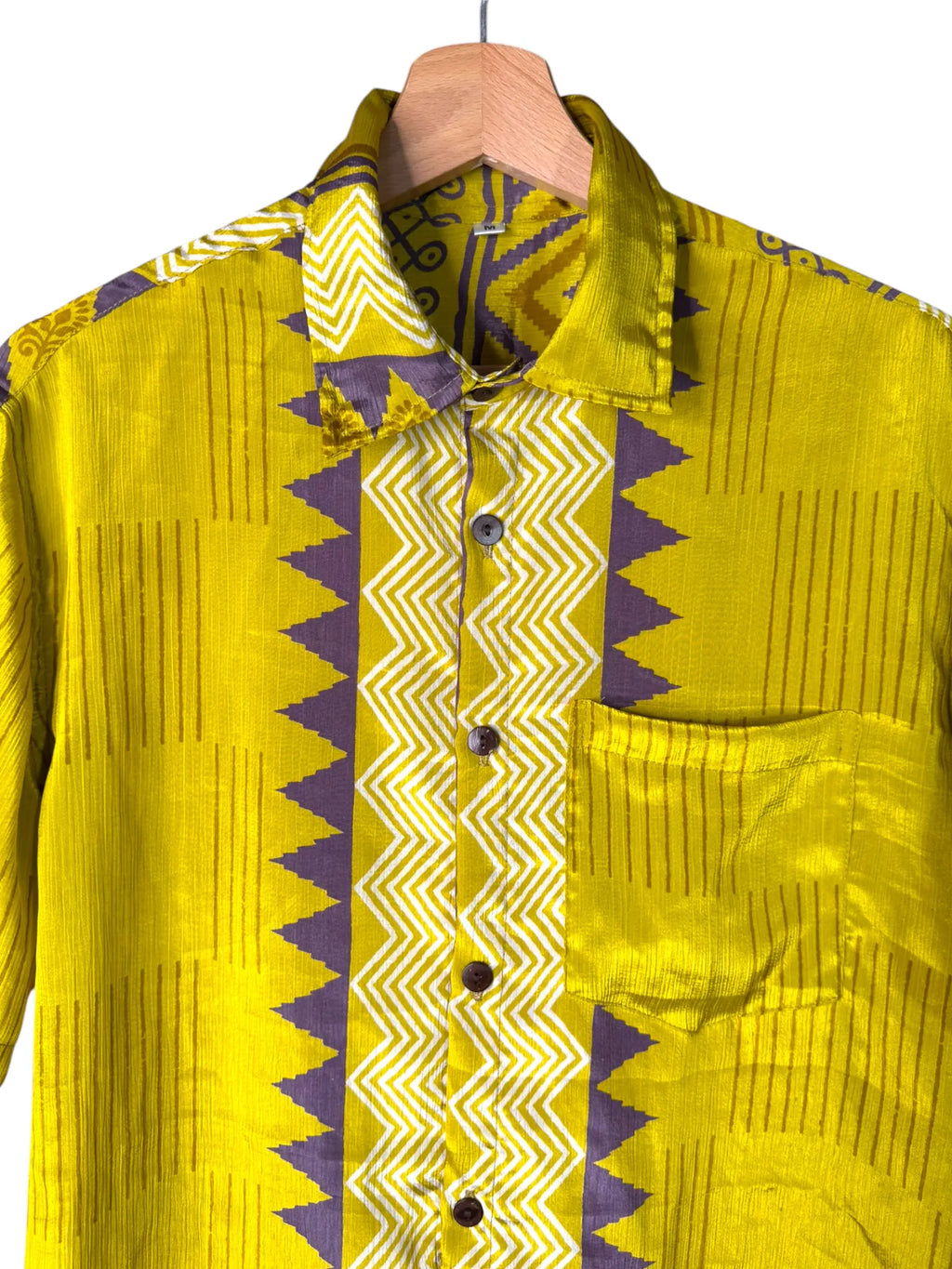 Camicia Etnica Gialla Geometrica - Sari Upcycled - Taglia M