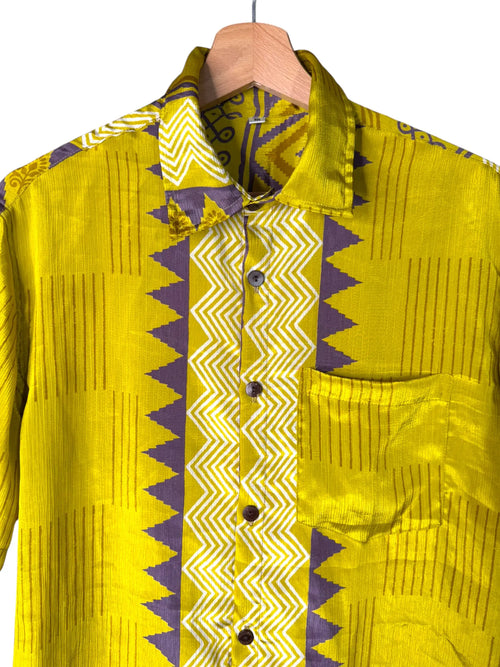 Camicia Etnica Gialla Geometrica - Sari Upcycled - Taglia M