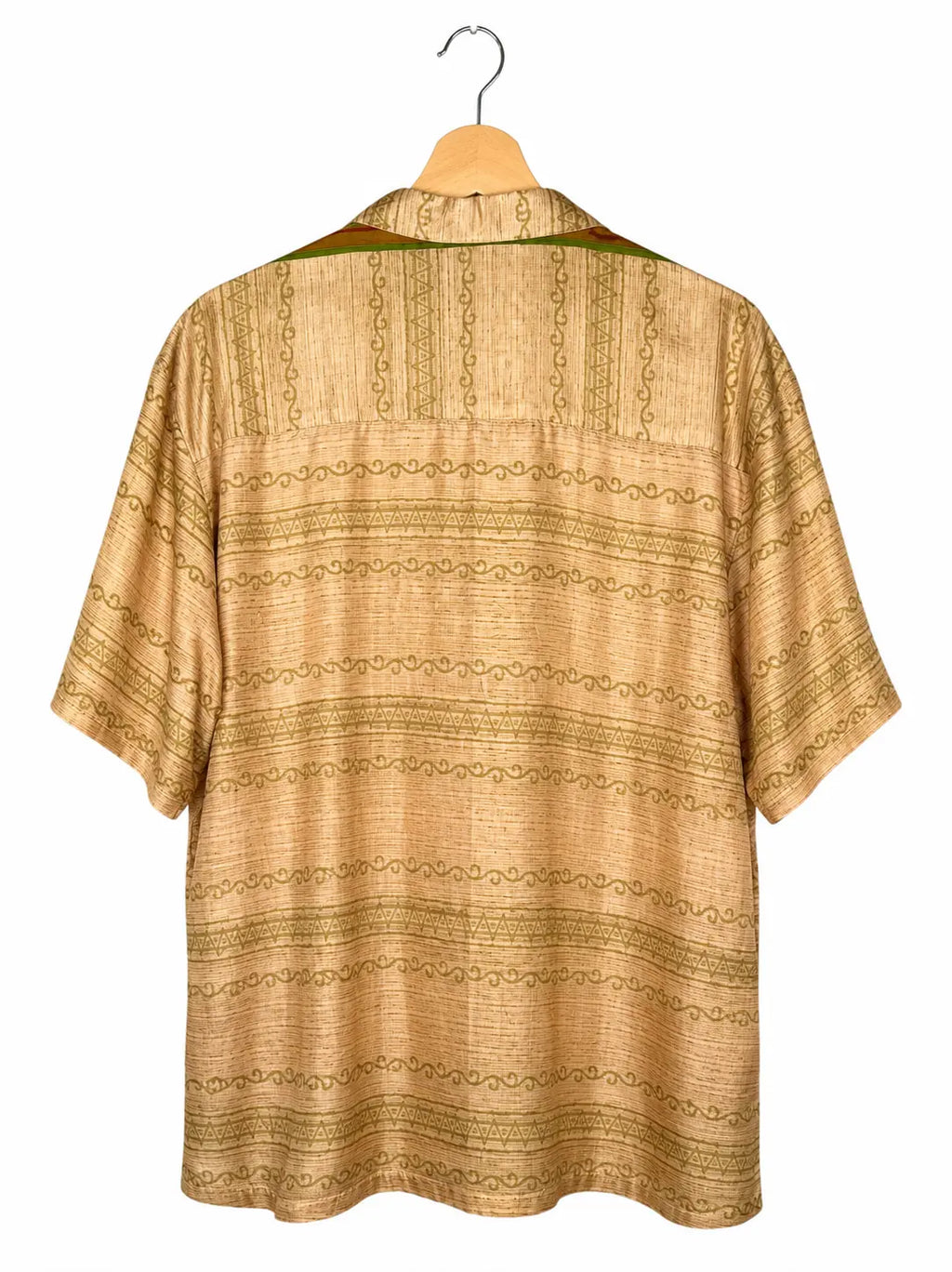 Camicia Etnica in Seta Sari Righe Tribali Beige - Taglia M