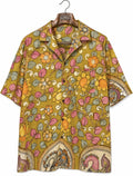 Camicia Etnica Seta Tussar Kalamkari Fiori e Pavoni - Tg L