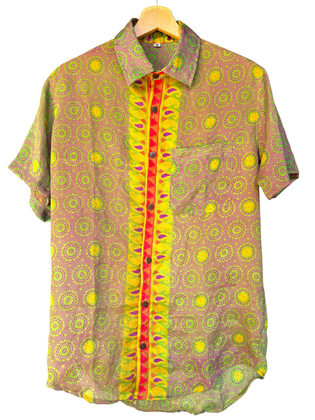 Camicia Etnica Verde Lime Viola Mandala Paisley Boho - Unisex - Taglia M