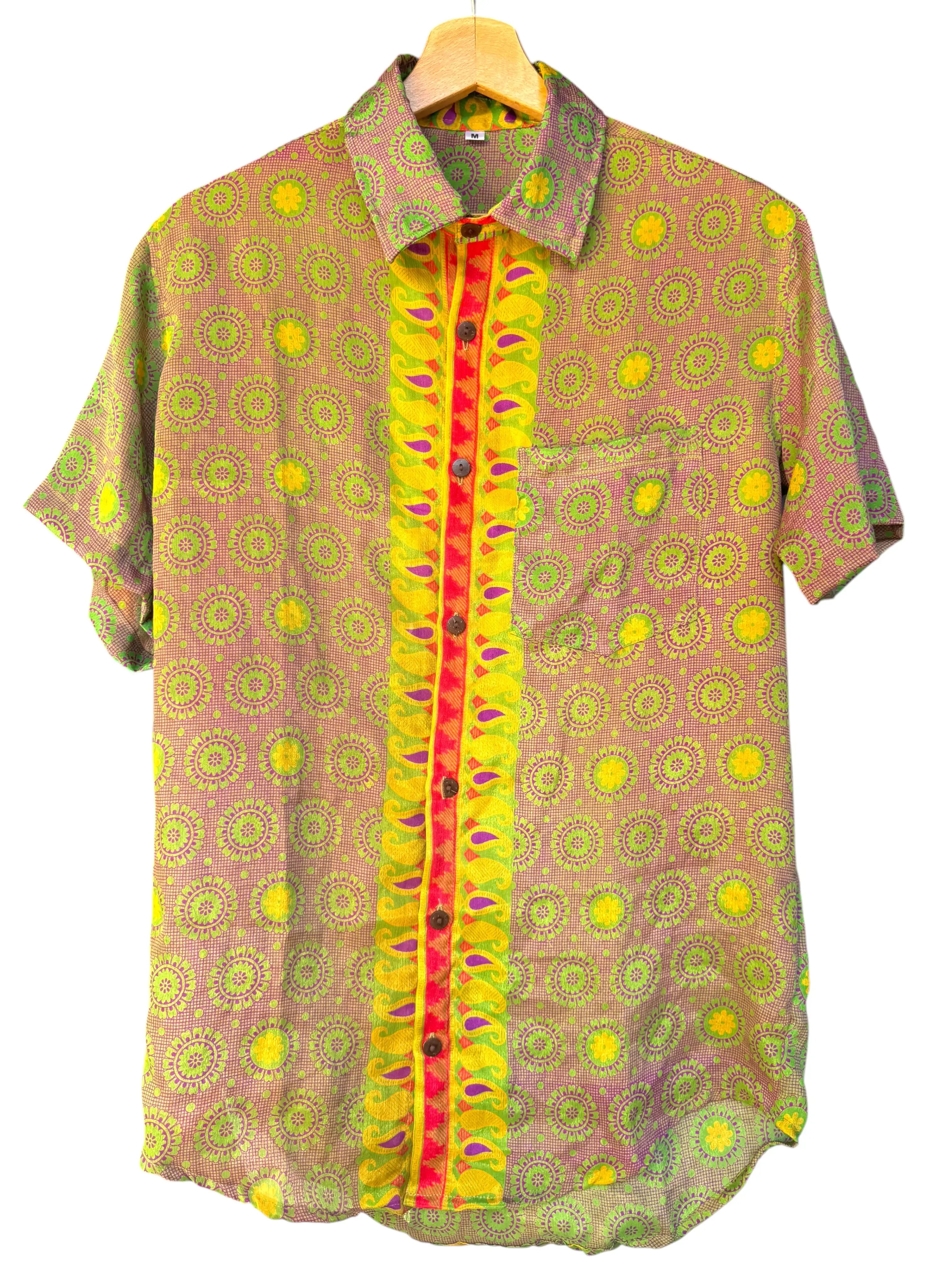 Camicia Etnica Verde Lime Viola Mandala Paisley Boho - Unisex - Taglia M