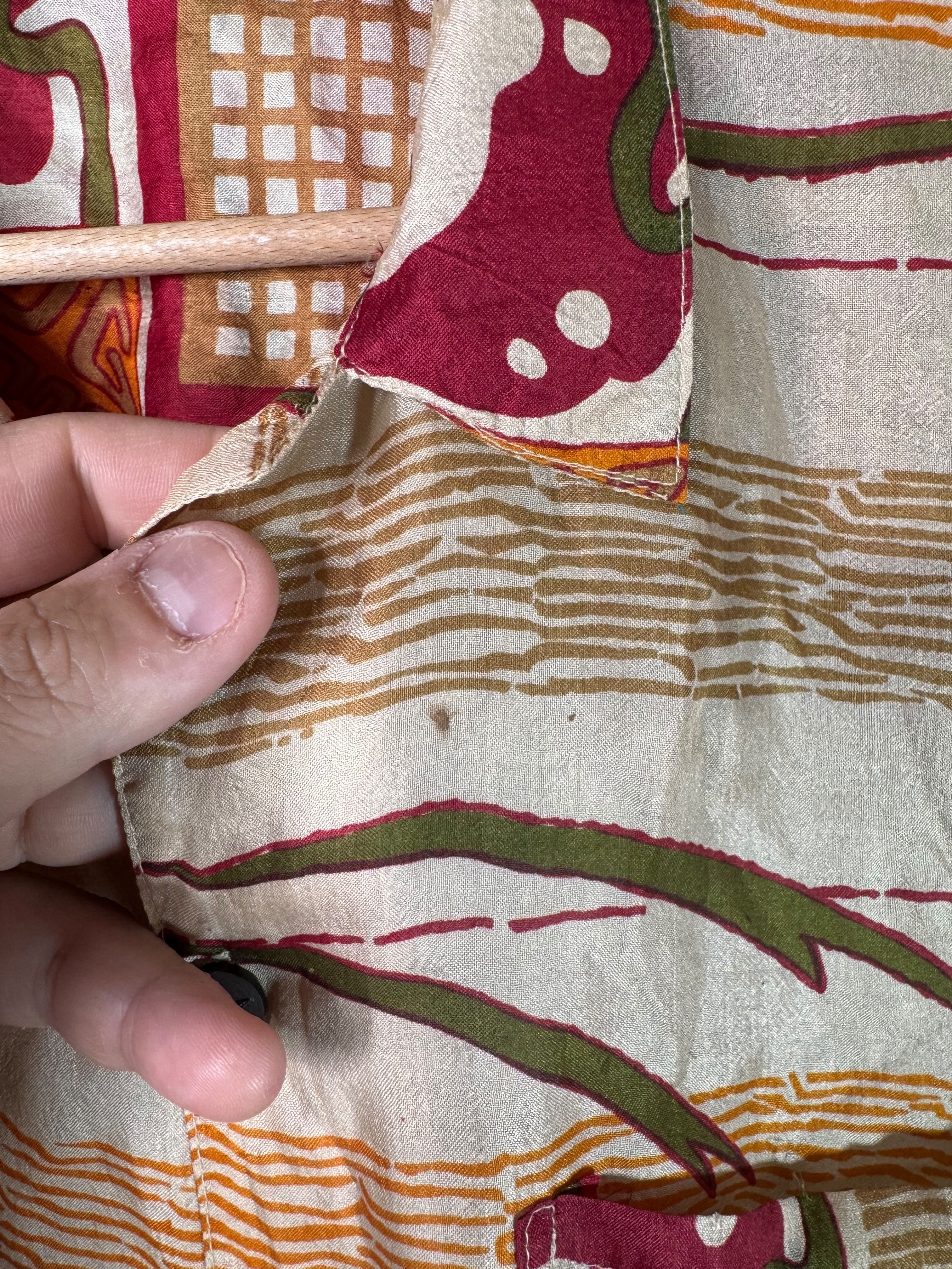 Camicia in Seta Sari Etnica Avorio Arancio Spirali Tribali - Taglia M