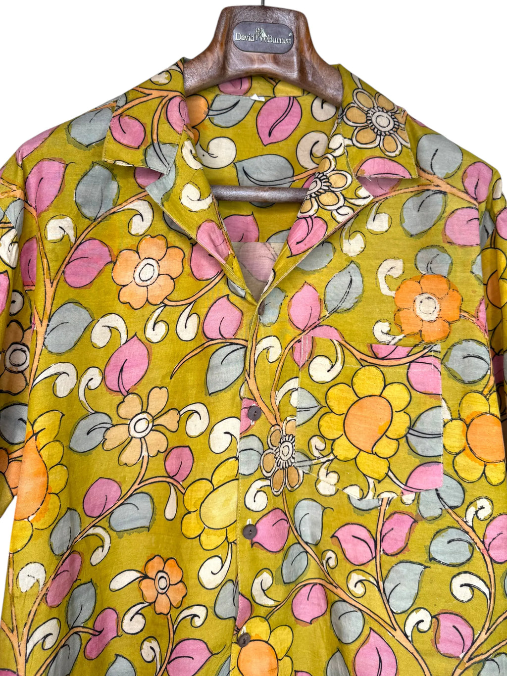 Camicia Etnica Seta Tussar Kalamkari Fiori e Pavoni - Tg L