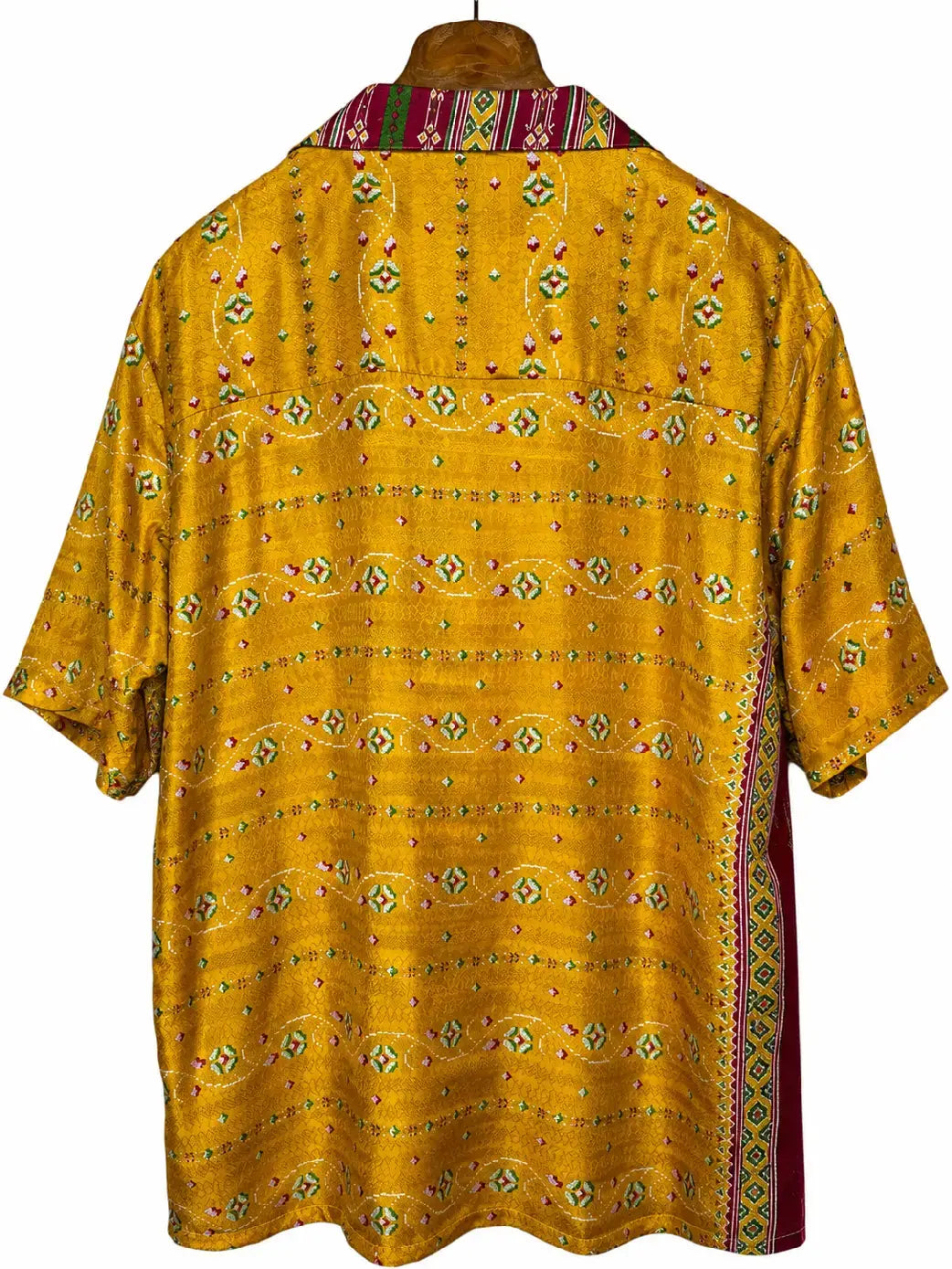 Camicia Etnica in Seta Sari Vintage Zafferano Bordeaux - Taglia L