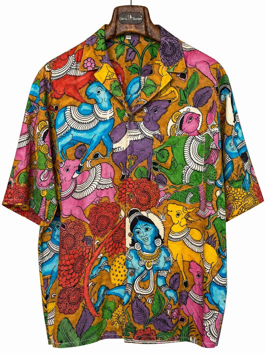 Camicia Etnica Seta Tussar Kalamkari Krishna e Vacche - XL