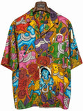 Camicia Etnica Seta Tussar Kalamkari Krishna e Vacche - XL