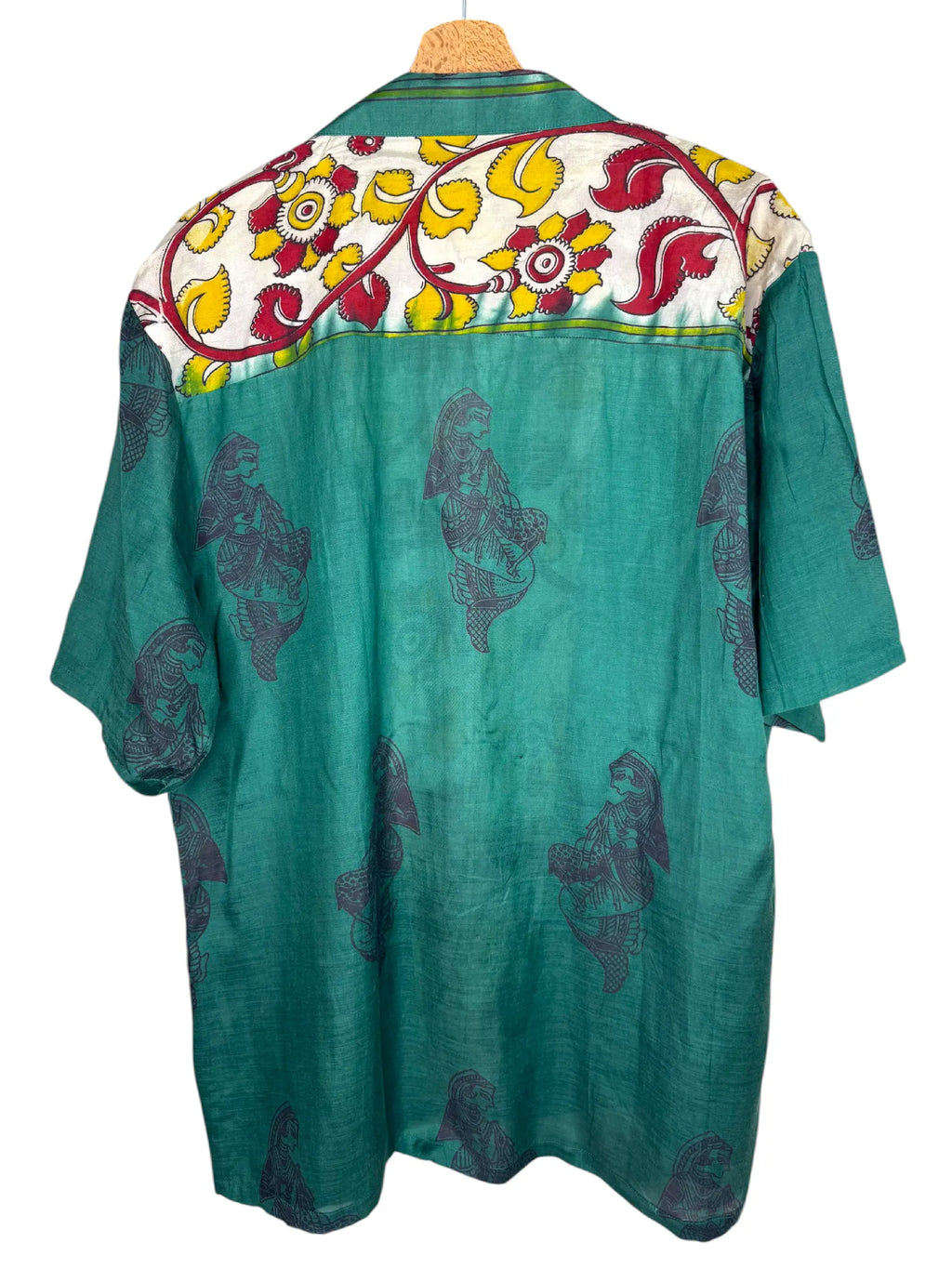 Camicia Etnica Kalamkari Danzatrici Verde Smeraldo - Taglia M