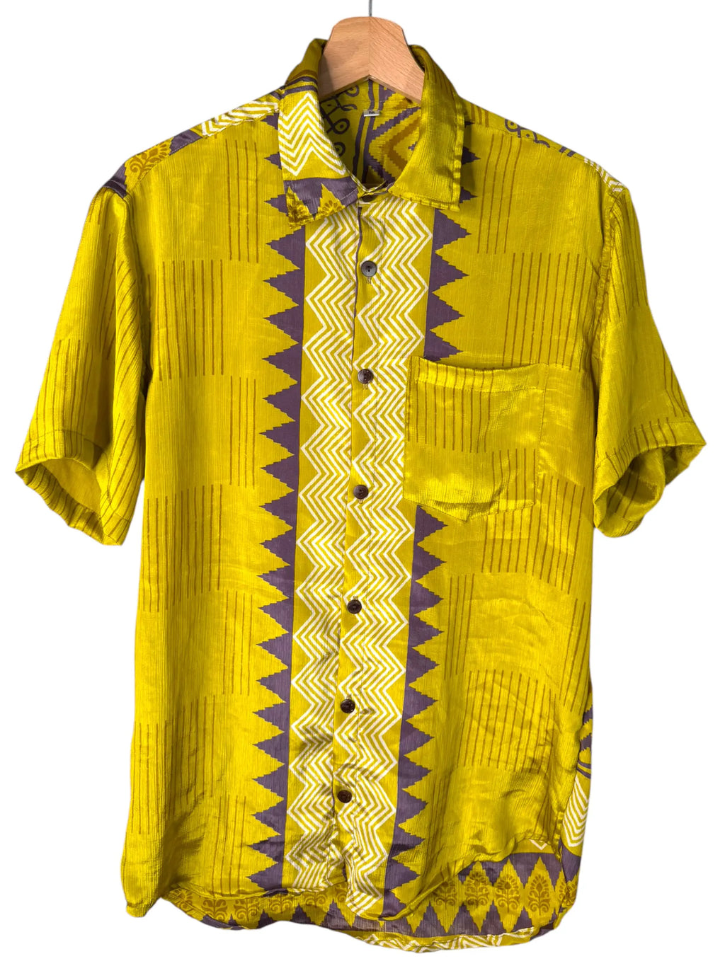Camicia Etnica Gialla Geometrica - Sari Upcycled - Taglia M