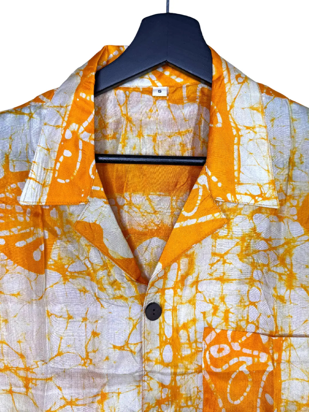 Camicia in Seta Sari Batik Solare Arancio e Avorio Unisex - Taglia S