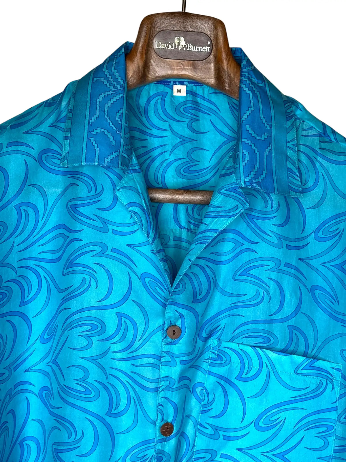Camicia Etnica in Seta Sari Vintage Fiamme Turchese - Taglia M