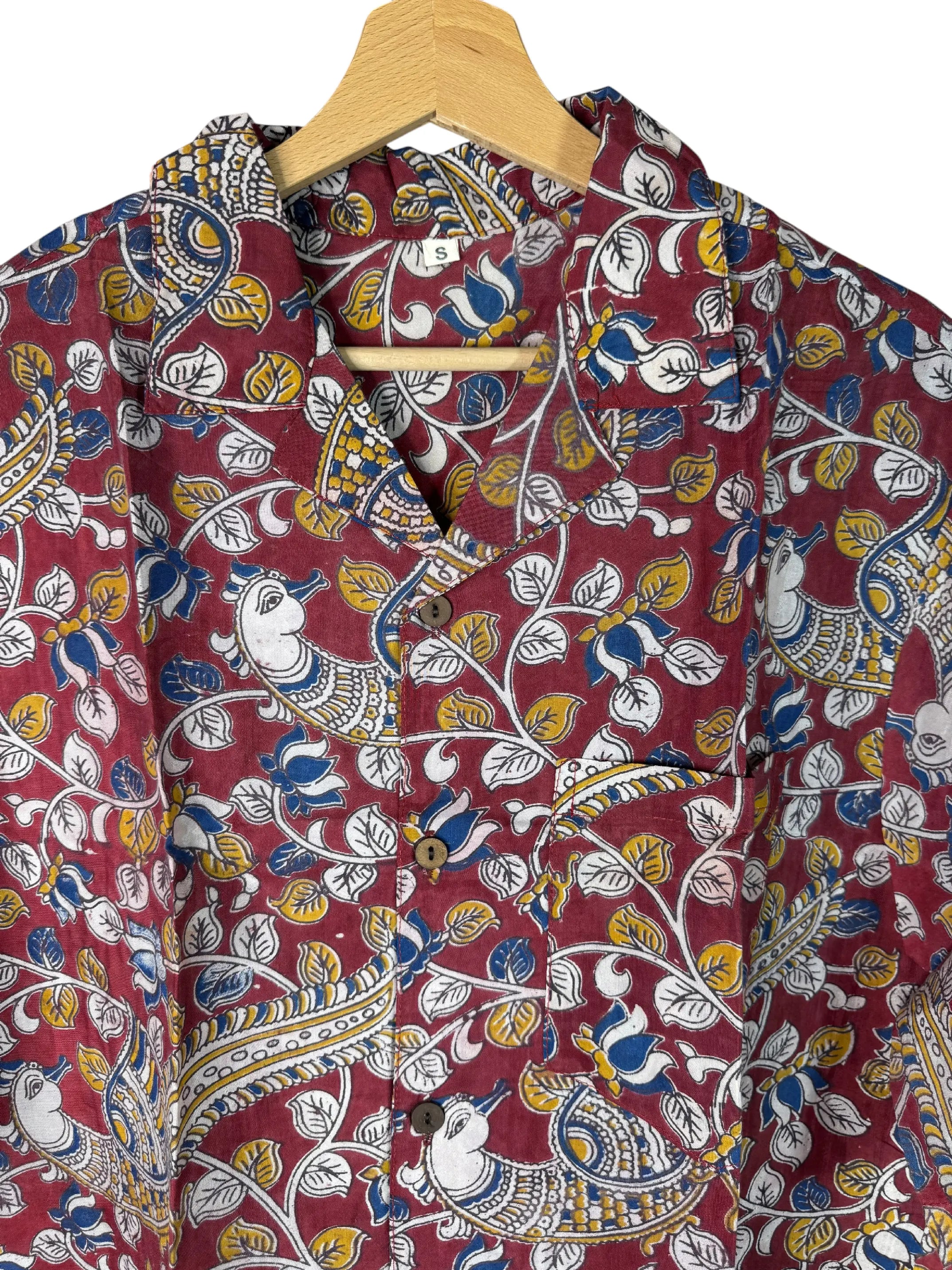 Camicia Sari Block Print Bordeaux Pavoni Unisex - Taglia S CAMICIE PARTICOLARI