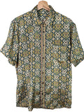 Camicia Etnica Verde Ocra - Ikat Geometrico Boho Sari - Taglia L CAMICIE PARTICOLARI