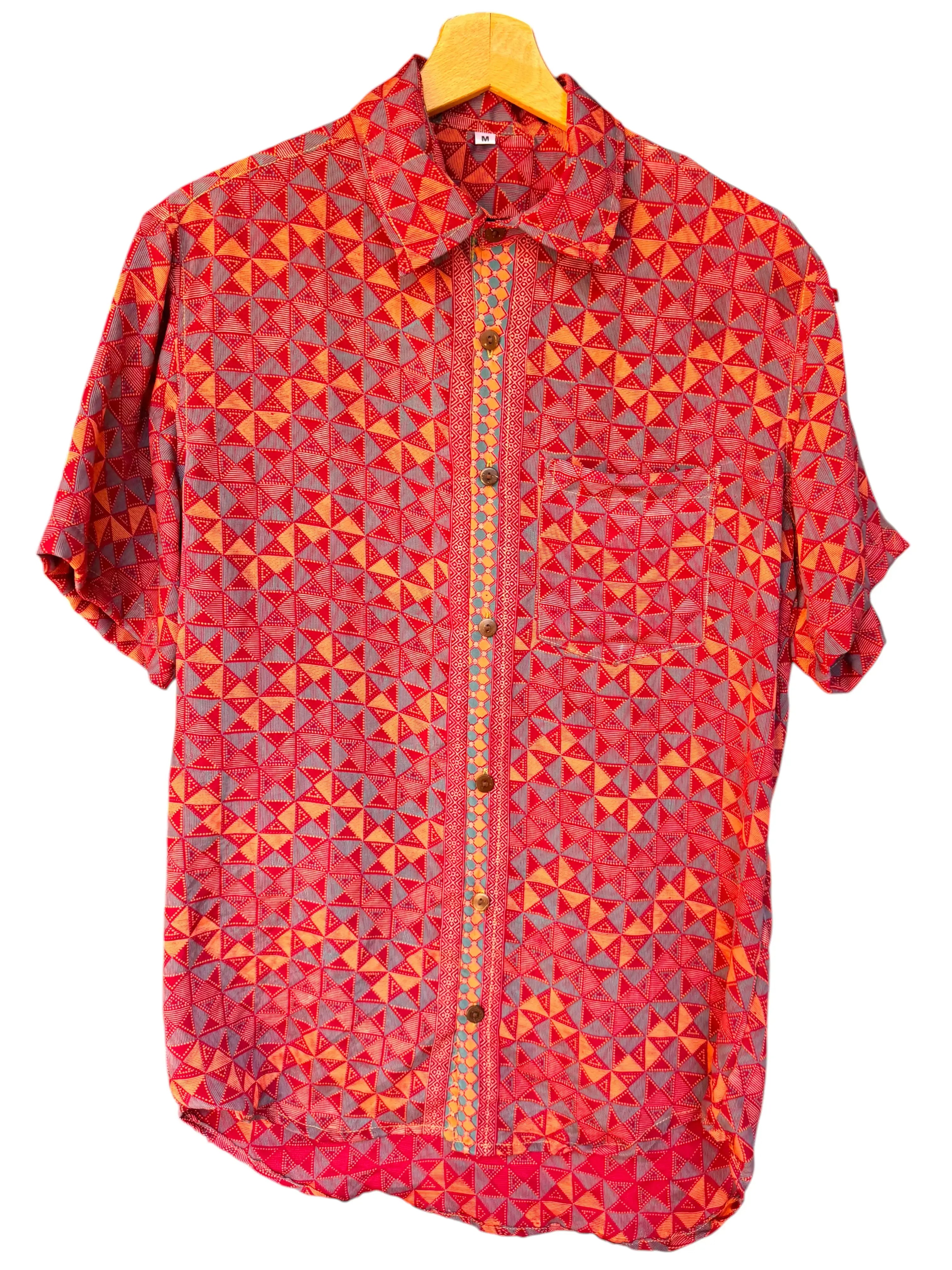 Camicia sari indiani unisex geometrica rossa arancio - Taglia M