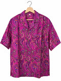 Camicia in Seta Sari Fucsia Paisley Millefleurs Navy Unisex - Taglia S