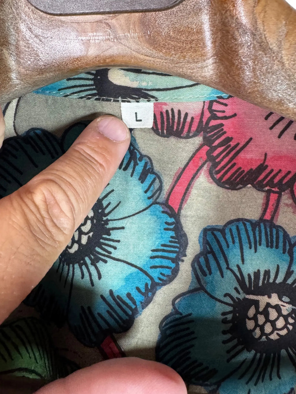 Camicia Etnica Seta Tussar Kalamkari Fiori e Fenice - Tg L