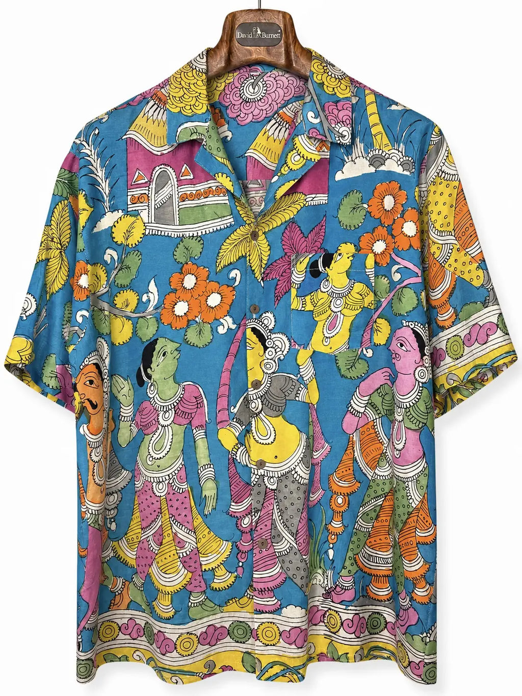 Camicia Etnica Seta Tussar Kalamkari Figure Devozionali - XL