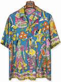 Camicia Etnica Seta Tussar Kalamkari Figure Devozionali - XL