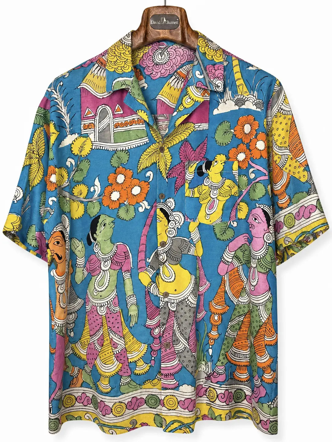 Camicia Etnica Seta Tussar Kalamkari Figure Devozionali - XL