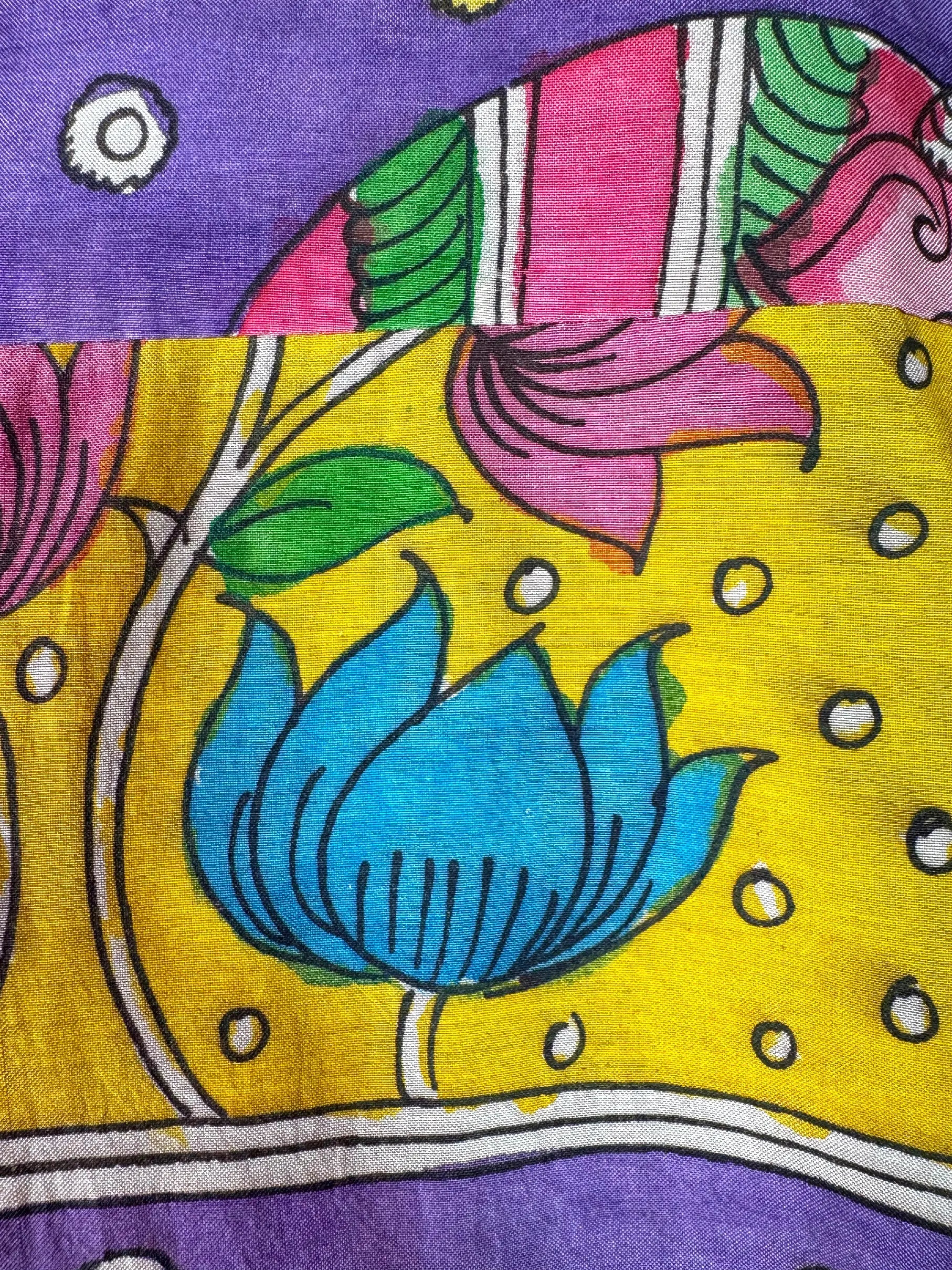 Camicia Etnica Seta Tussar Kalamkari Elefanti Rosa - Taglia L