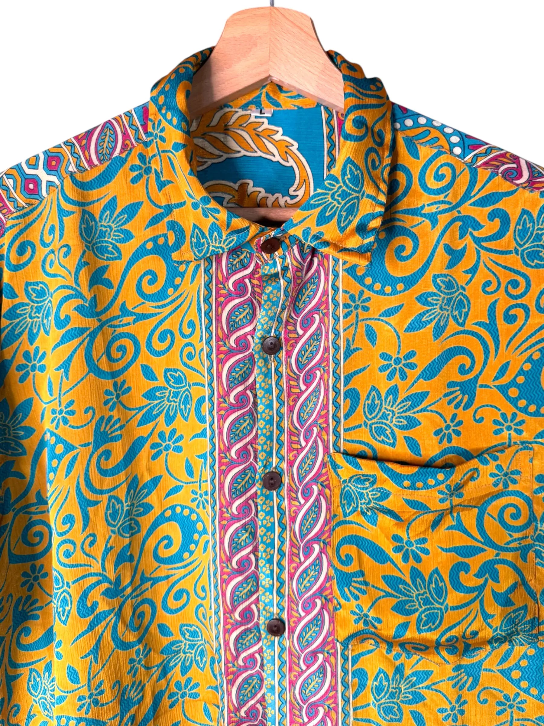 Camicia Particolare Arancione e Turchese - Sari - Taglia L