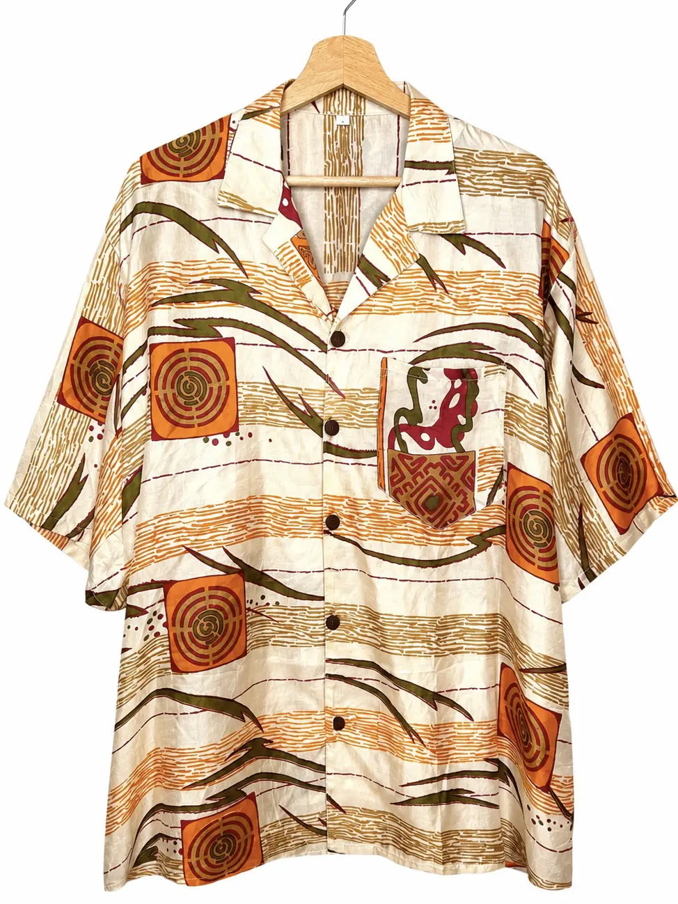 Camicia Etnica in Seta Sari Labirinti Tribale - Taglia L