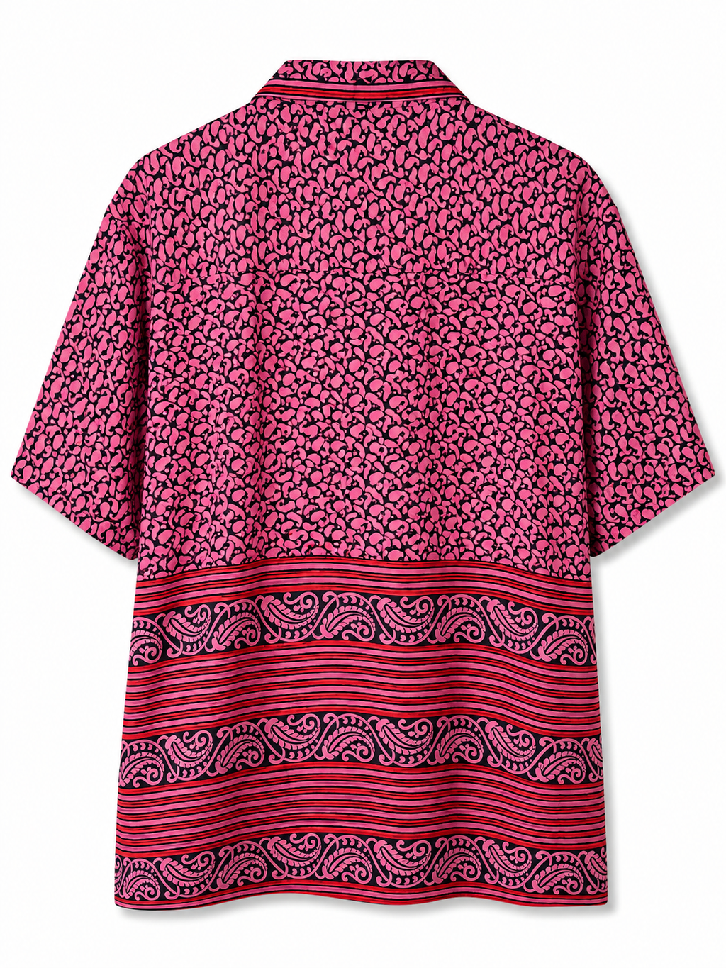 Camicia in Seta Sari Paisley Fucsia Nero Righe Rosse Unisex - Taglia M