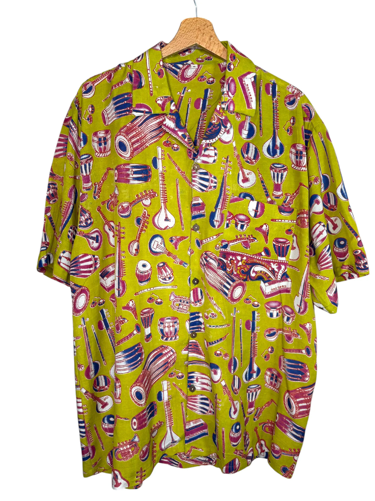 Camicia Etnica Kalamkari Strumenti Musicali Verde - Taglia M