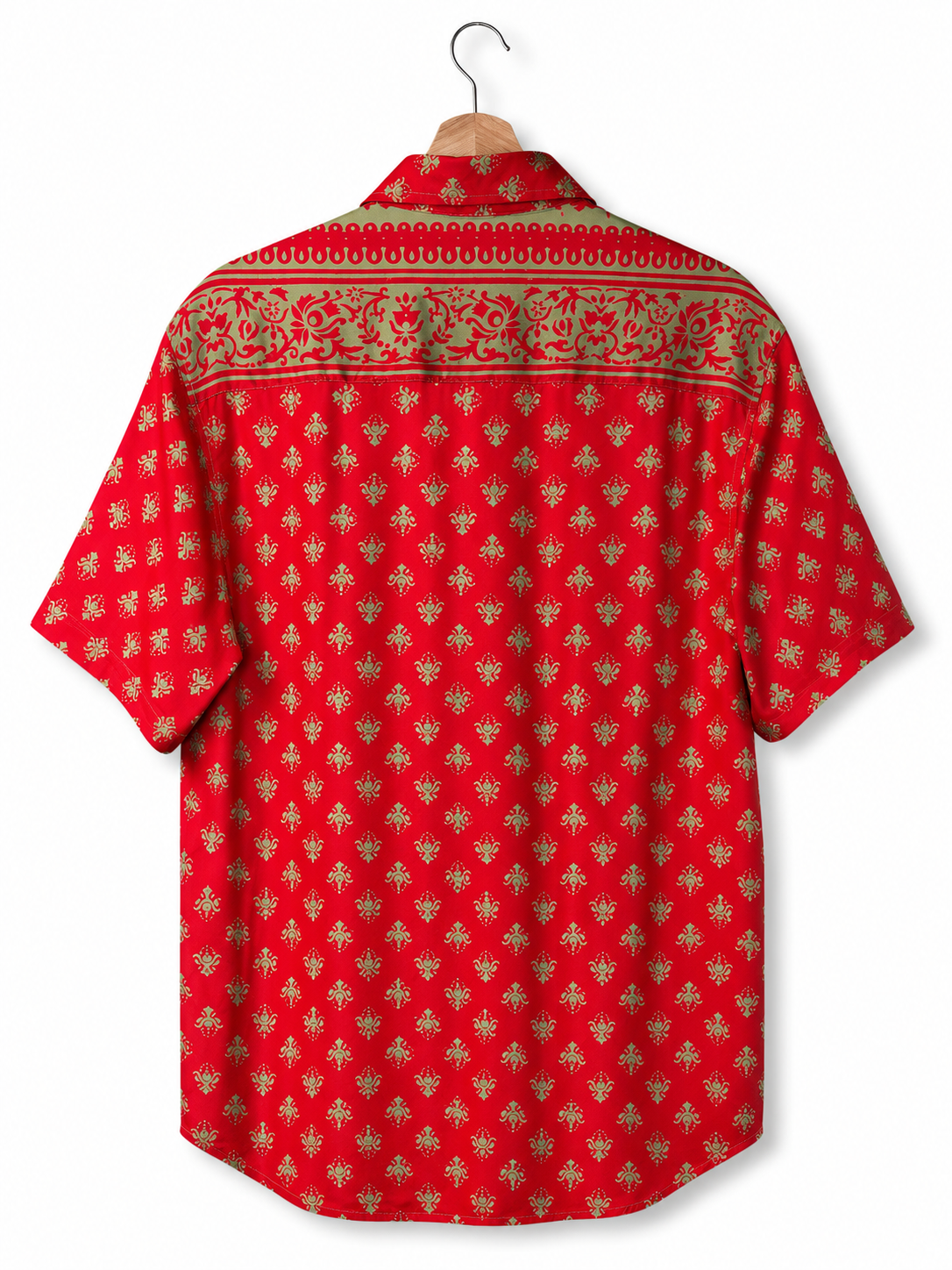 Camicia Sari Etnica Rosso Verde Salvia Floreale Unisex - Taglia L