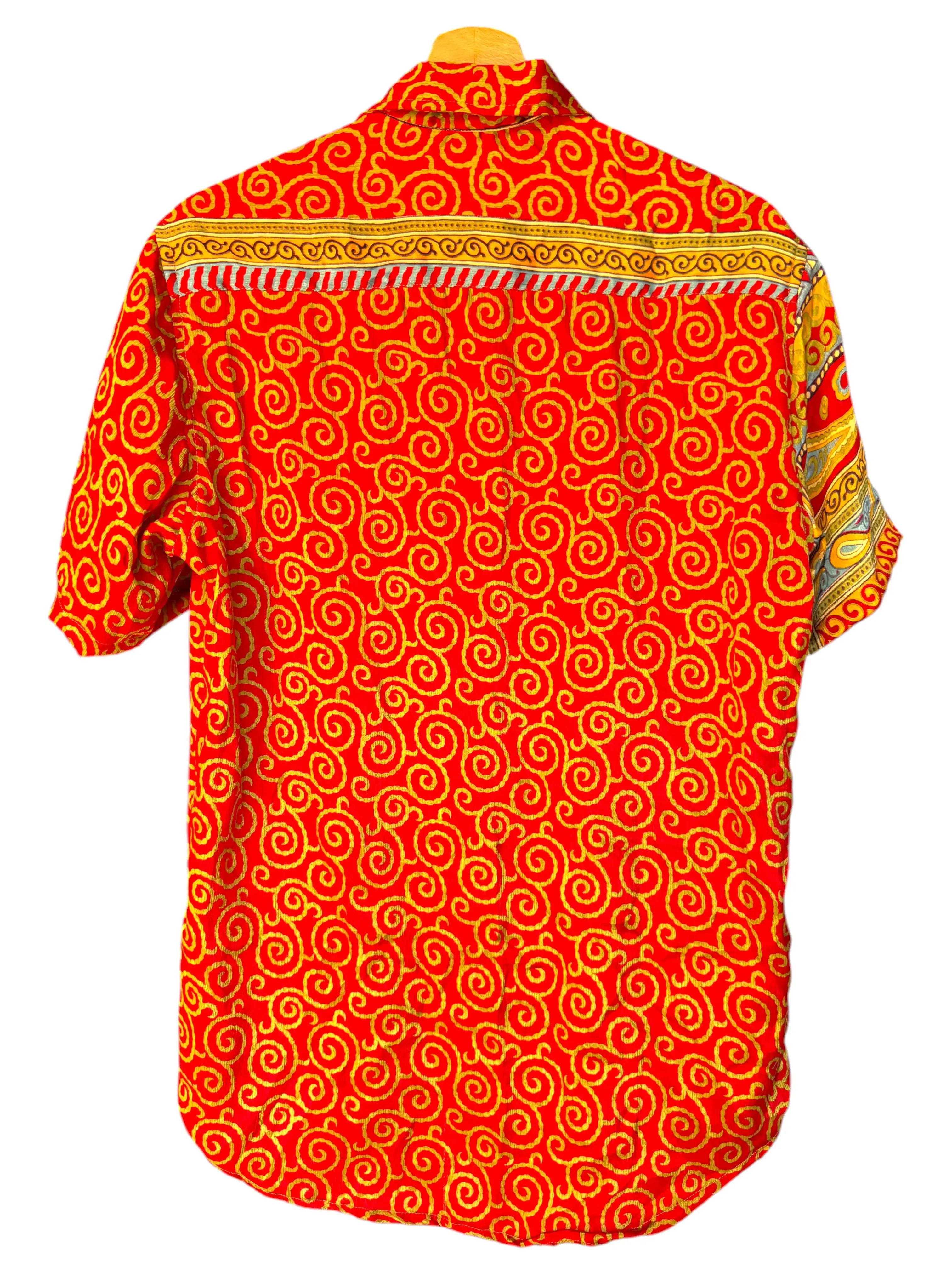 Camicia Etnica Rossa Oro - Spirale Paisley - Boho Unisex - Taglia M