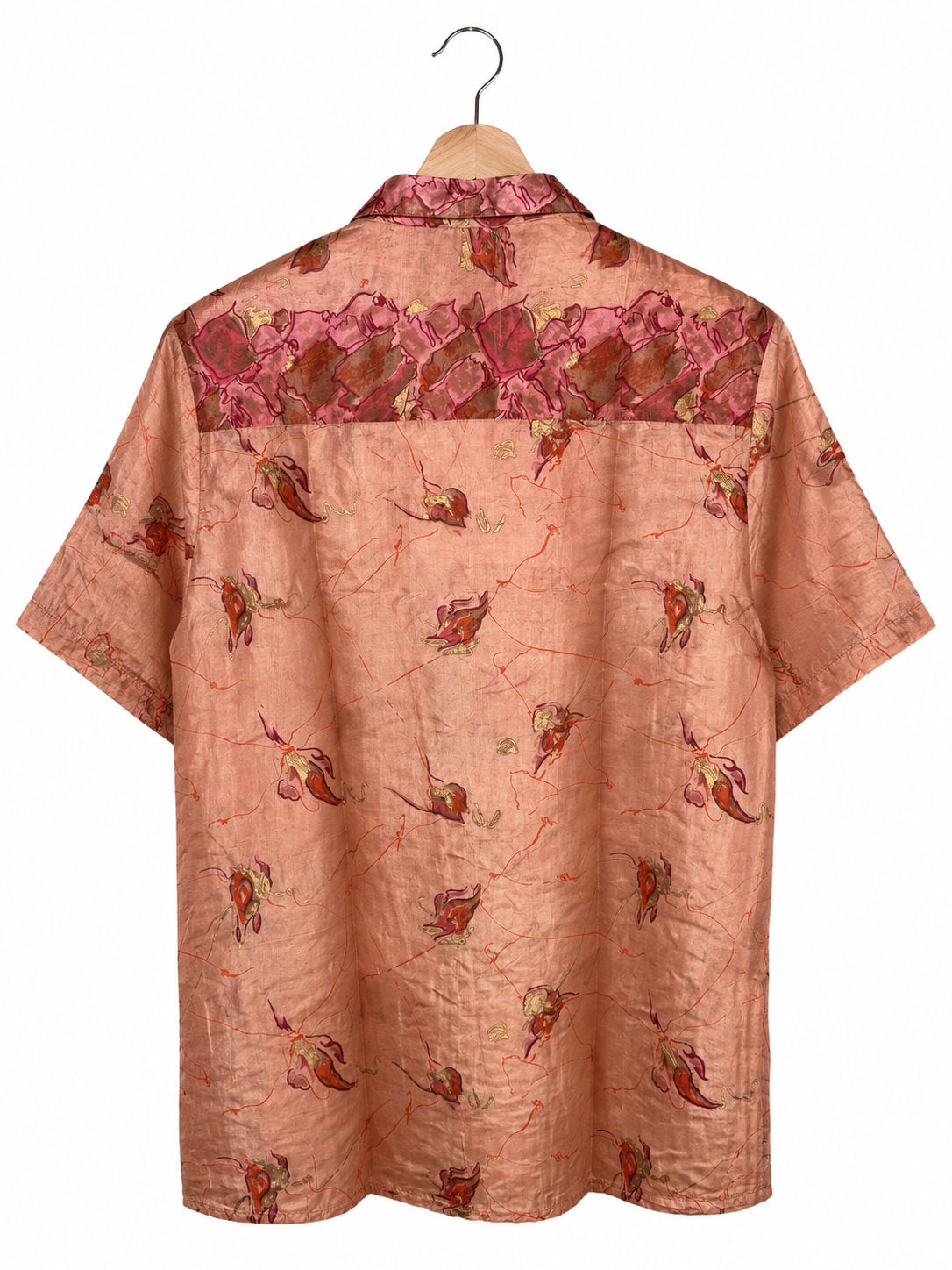 Camicia in Seta Sari Rosa Cipria Fiori Astratti Unisex - Taglia S