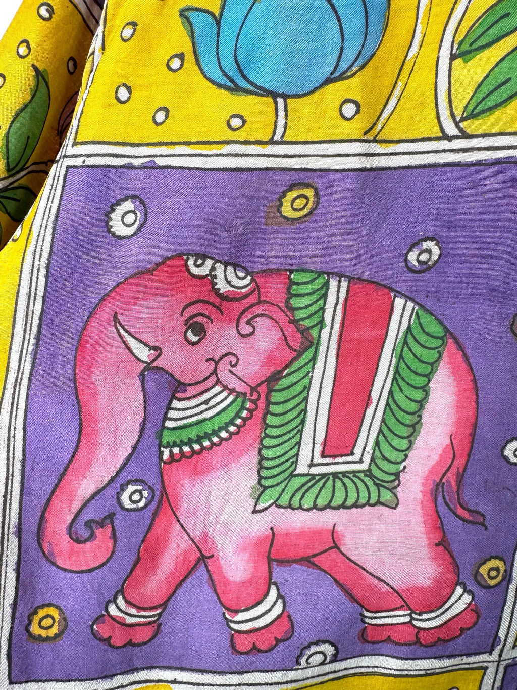 Camicia Etnica Seta Tussar Kalamkari Elefanti Rosa - Tg XL