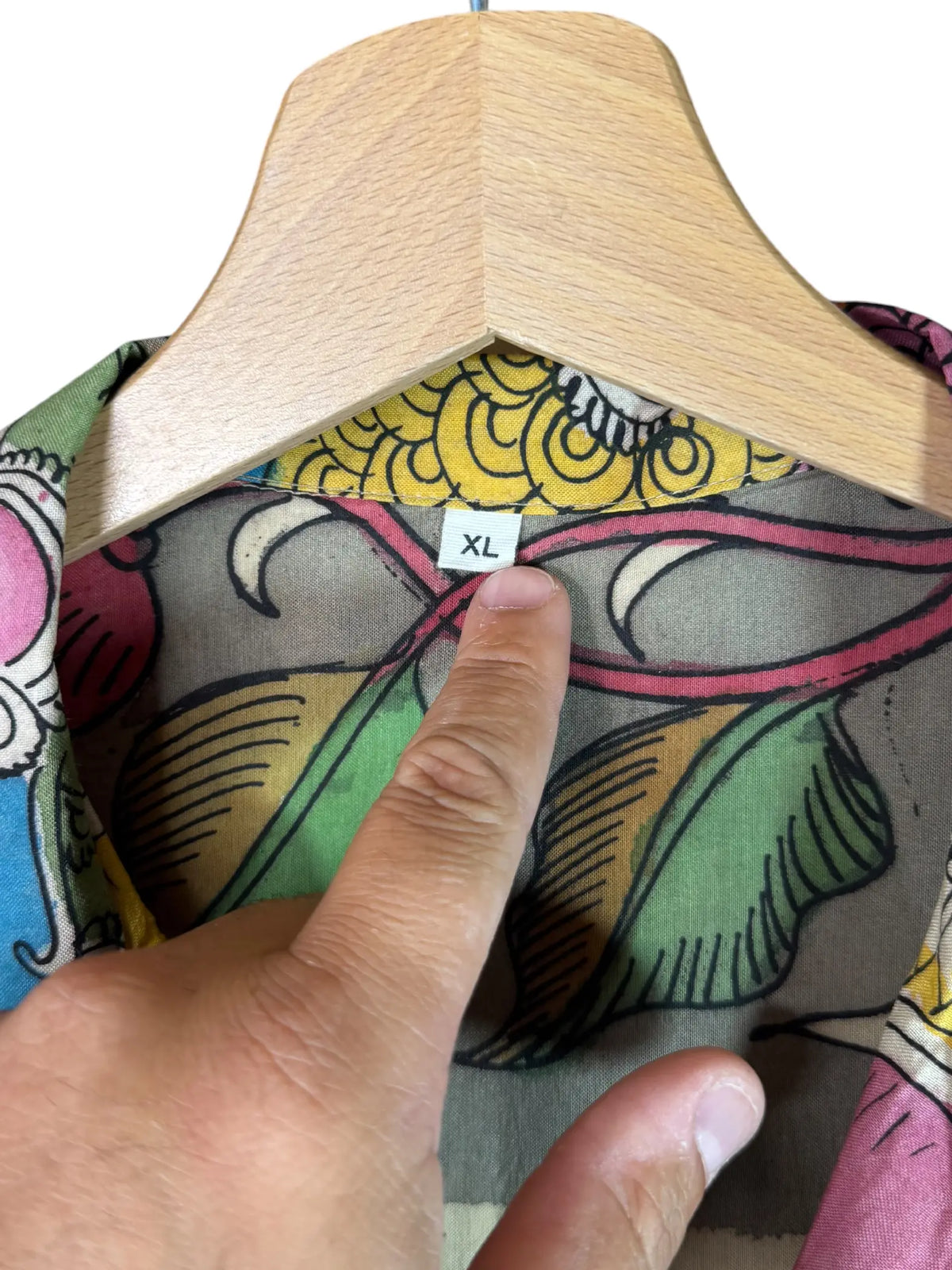 Camicia Etnica Seta Tussar Kalamkari Figure Devozionali - XL