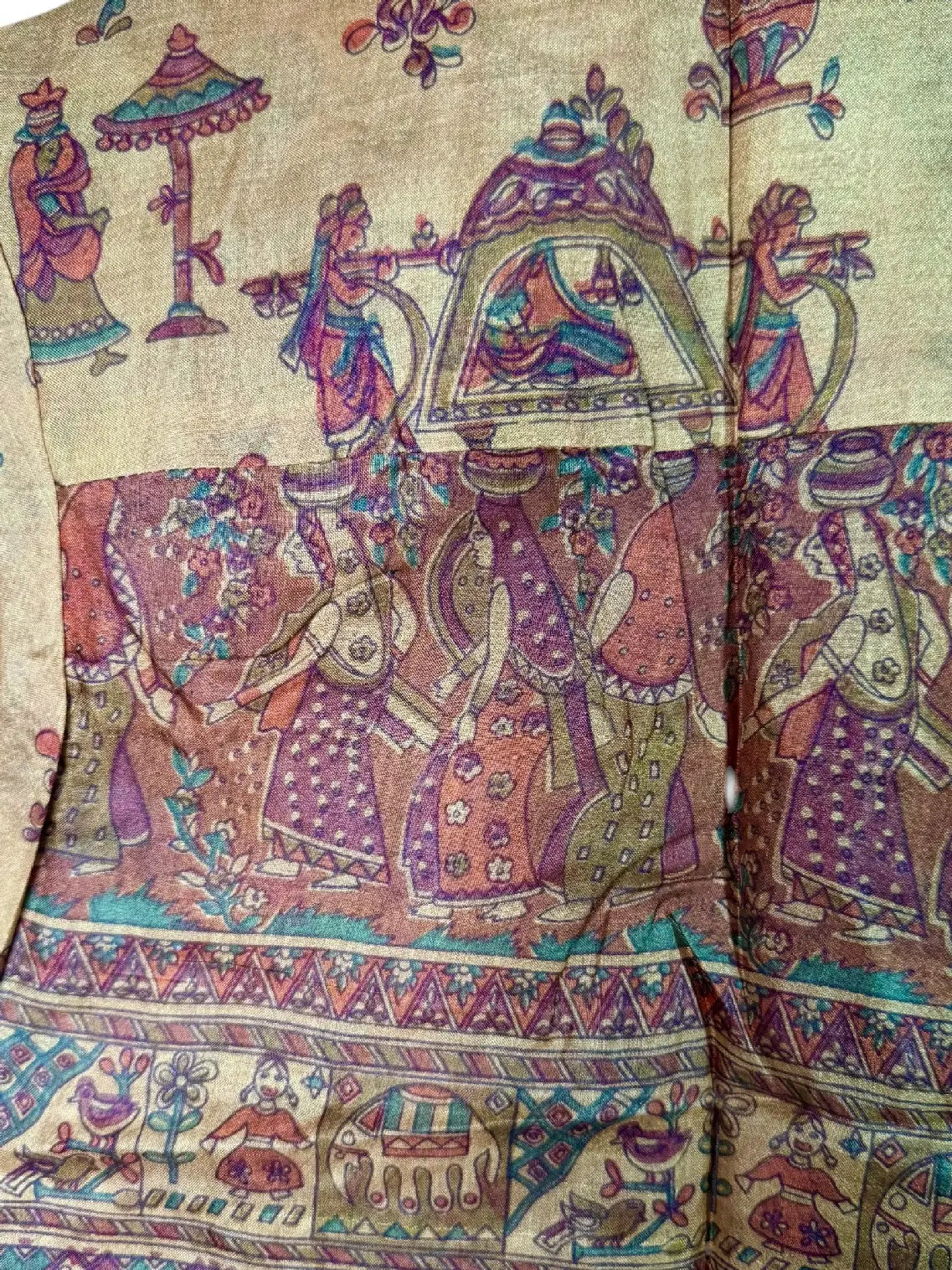 Camicia in Seta Sari Kalamkari Ambra Figure Cortesi Unisex - Taglia XL