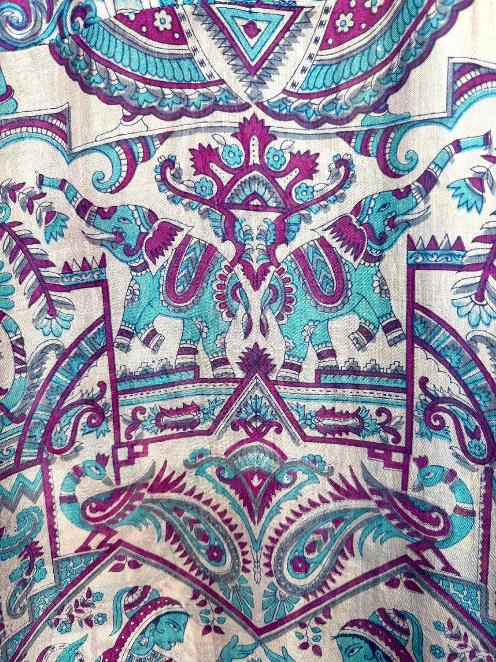 Camicia Etnica in Seta Sari Vintage Danzatrici Elefanti - Taglia S
