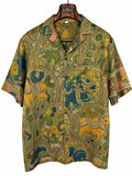 Camicia Etnica Seta Tussar Kalamkari Filo Oro - Tg S