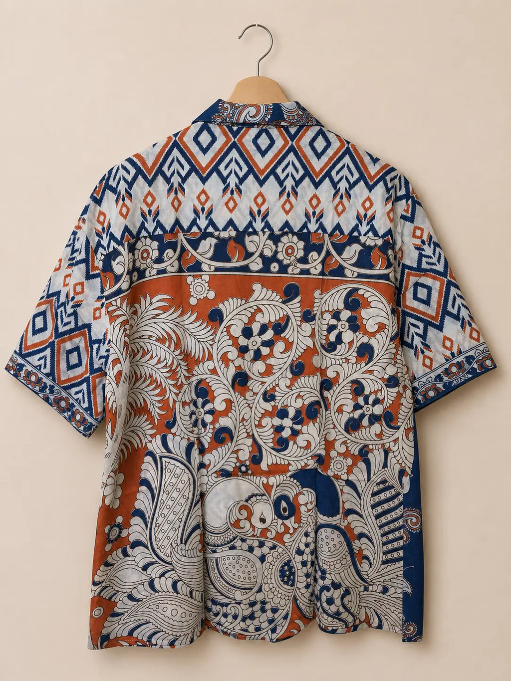 Camicia Etnica Sari Block Print Geometrica - Taglia XL