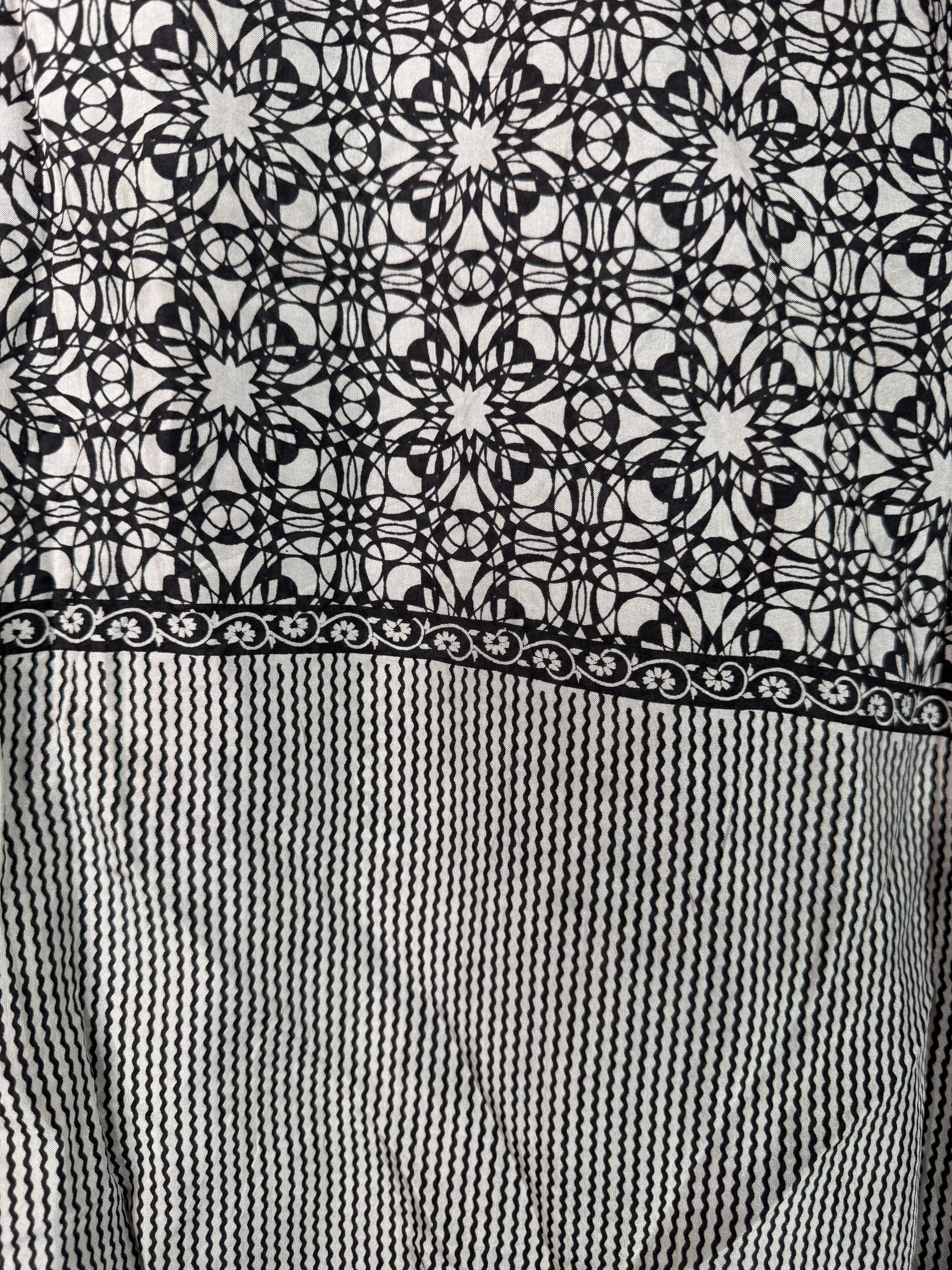 Camicia in Seta Sari Caleidoscopica Bianco Nero Unisex - Taglia XL