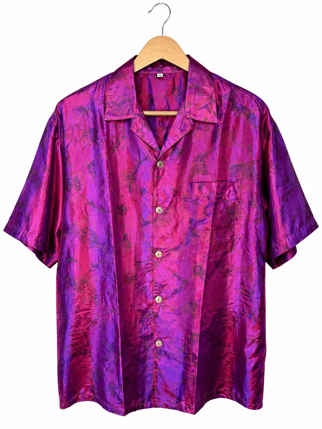 Camicia Etnica in Seta Sari Fucsia Iridescente - Taglia S