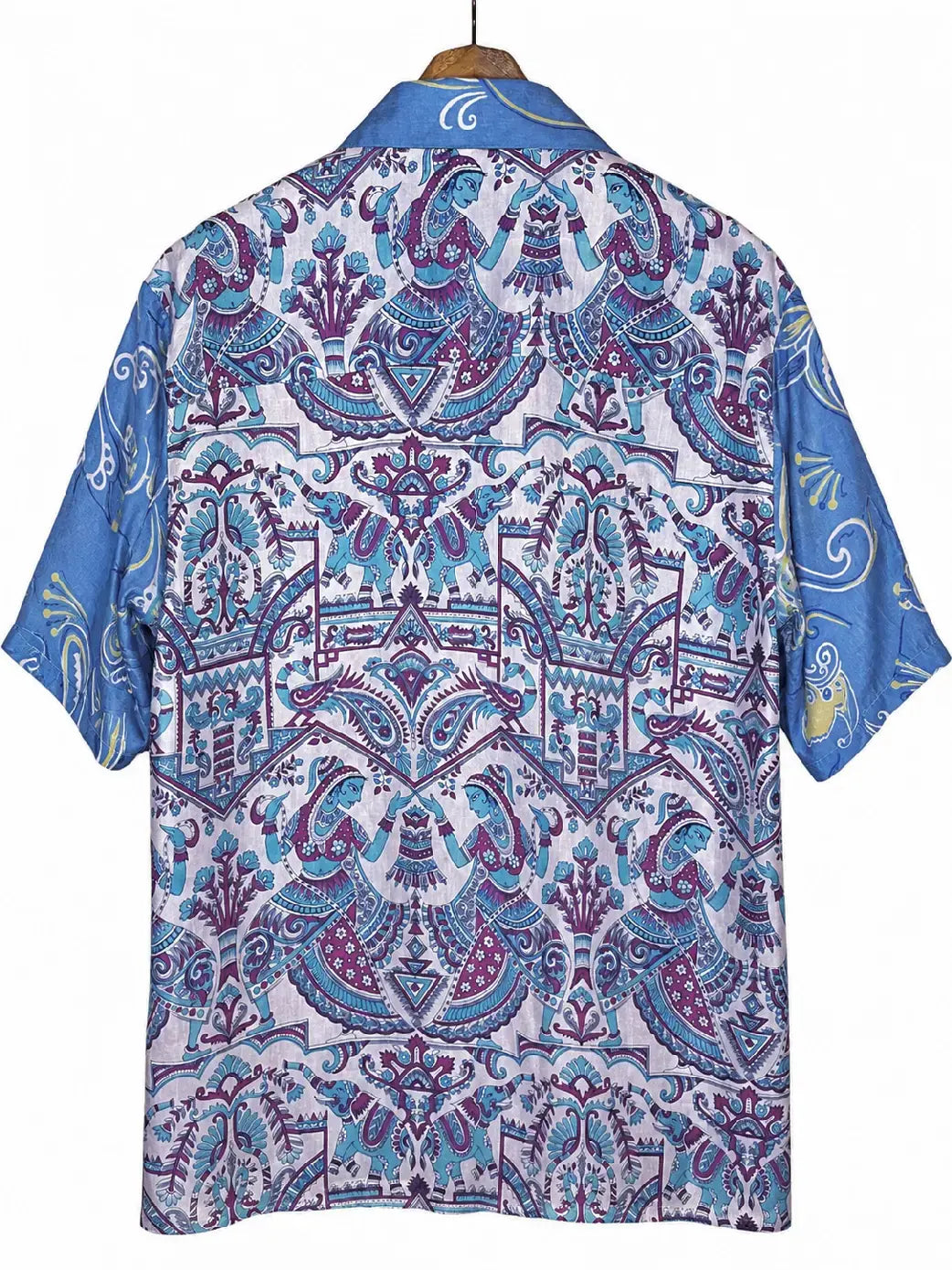 Camicia Etnica in Seta Sari Vintage Danzatrici Elefanti - Taglia S