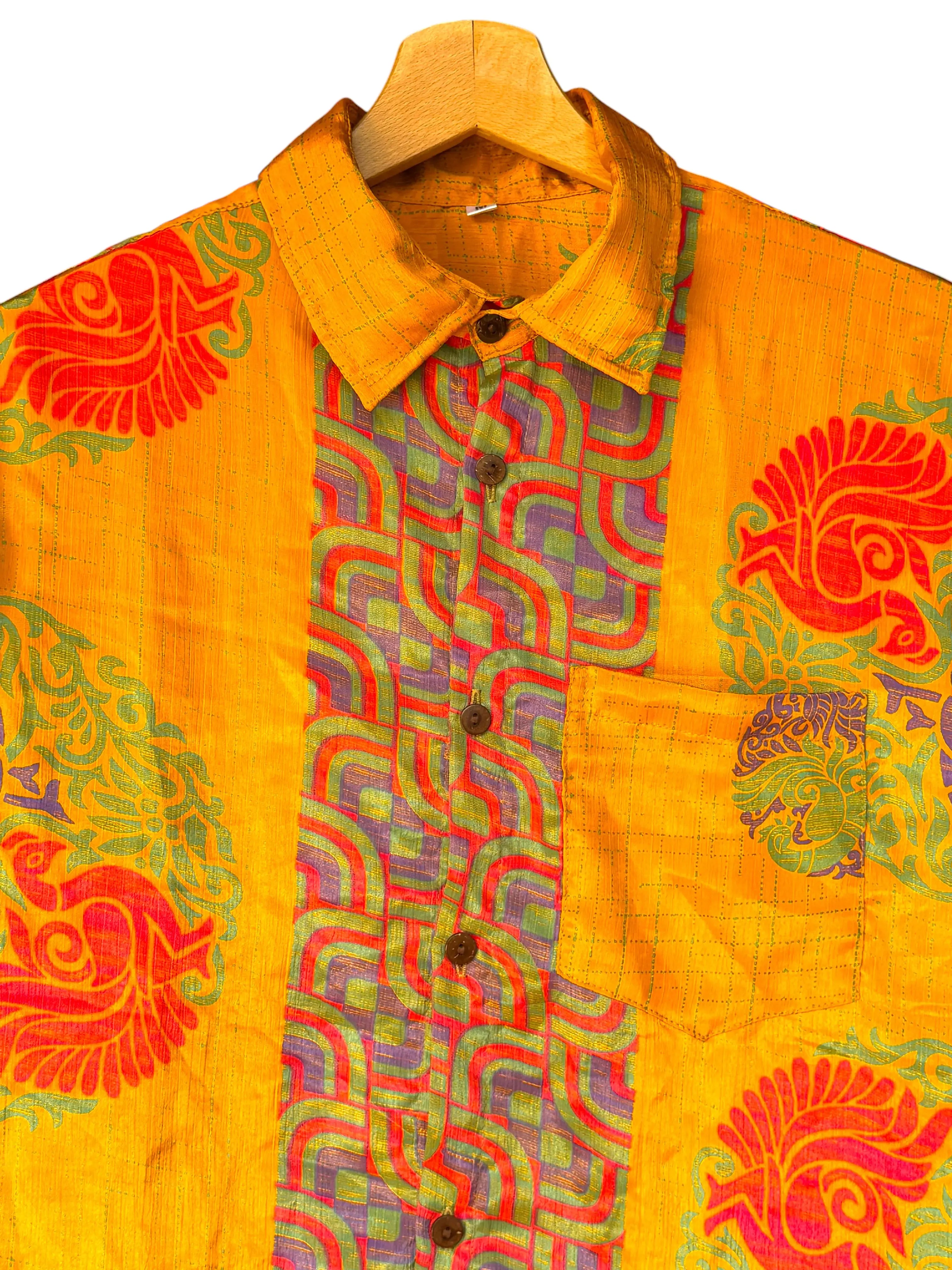 Camicia Etnica Arancio Oro - Paisley Pavone Boho - Unisex Taglia M