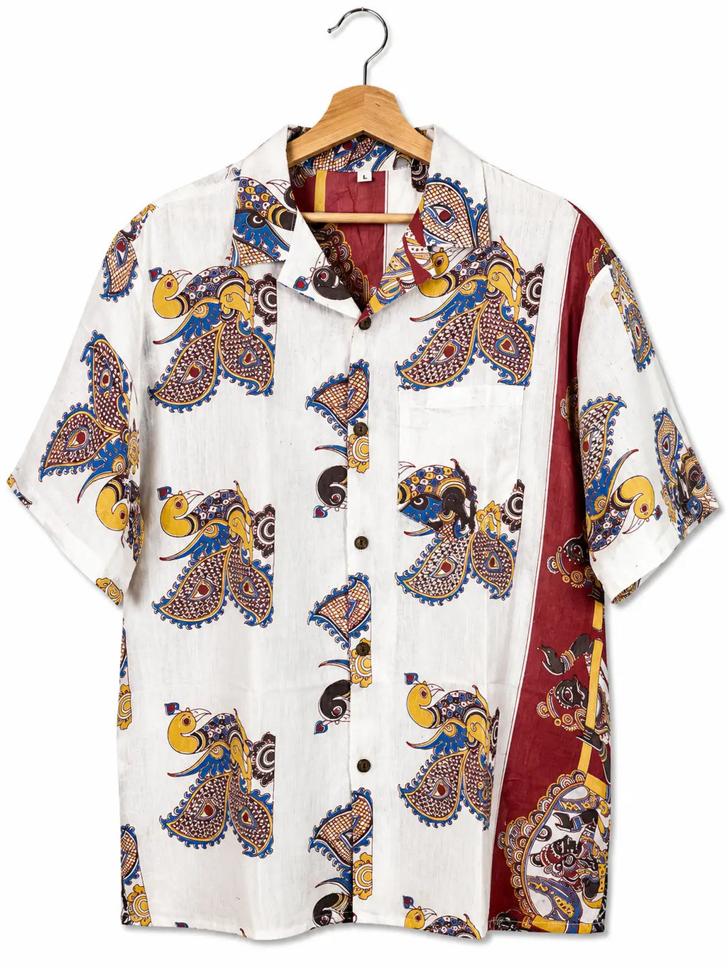Camicia Etnica Sari Block Print Bianco Paisley Kalamkari - Taglia L CAMICIE PARTICOLARI