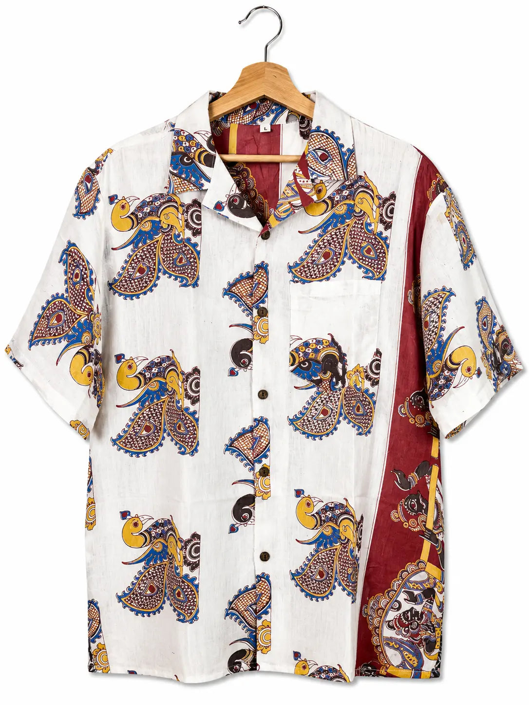 Camicia Etnica Sari Block Print Bianco Paisley Kalamkari - Taglia L CAMICIE PARTICOLARI